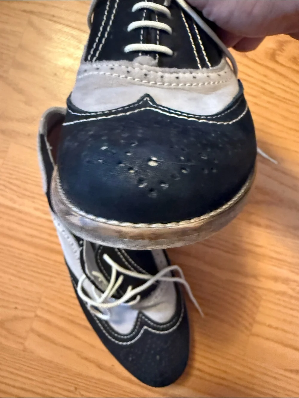 Two-Tone Black and Gray Wingtip Italian Oxfords - 38